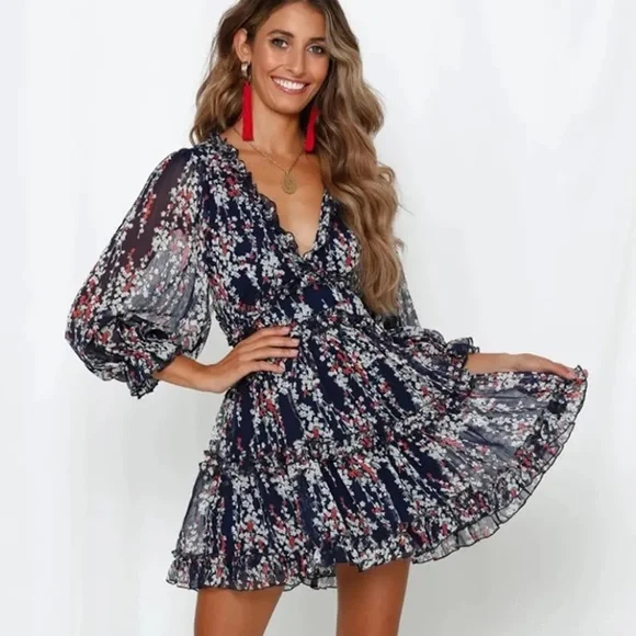Saints + Secrets Dresses | Saints + Secrets Chiffon Floral Raffle Open Back Dress | Color: Blue/White | Size: M | Pm-56400289's Closet